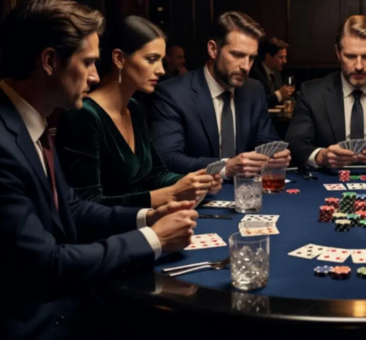 Stół pokerowy przygotowany na wieczór w eleganckim lounge